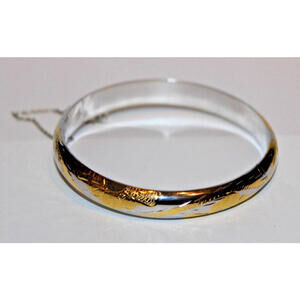 Vintage 925 Sterling Silver & Gold Etched Hinged Bangle Bracelet 7” Floral